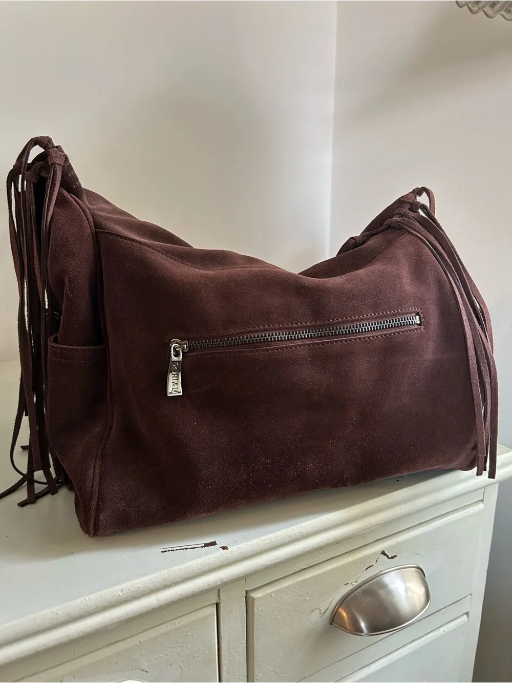 Sorial Dark Brown Suede Fringe Hobo Bag